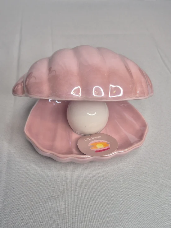 Pink Ceramic Clam Shell LED Decor NEW - Picture 1 of 14